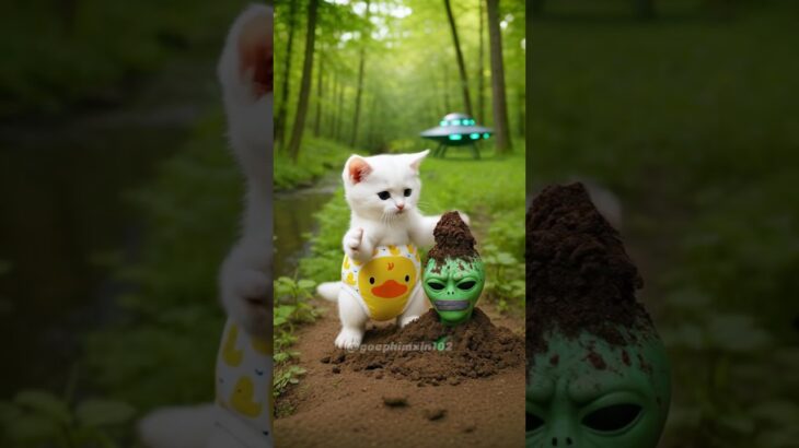 2024年 😼💥👽 Kitten stole the alien’s UFO 🛸 while he was peeing.